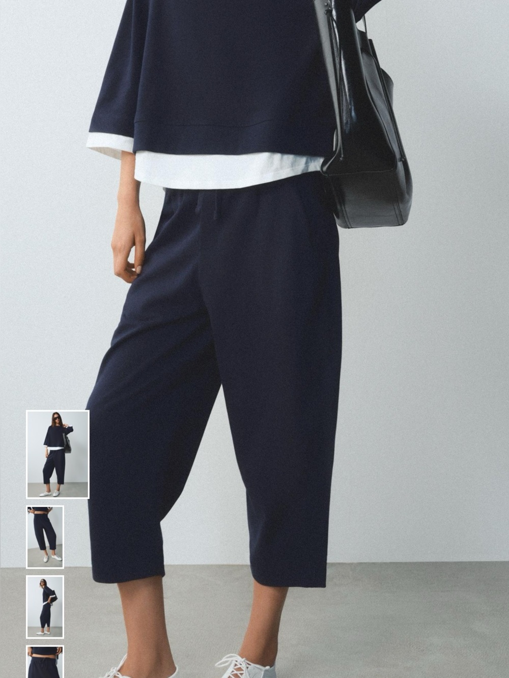 Zara Navy Elastic-Waist Drawstring Joggers